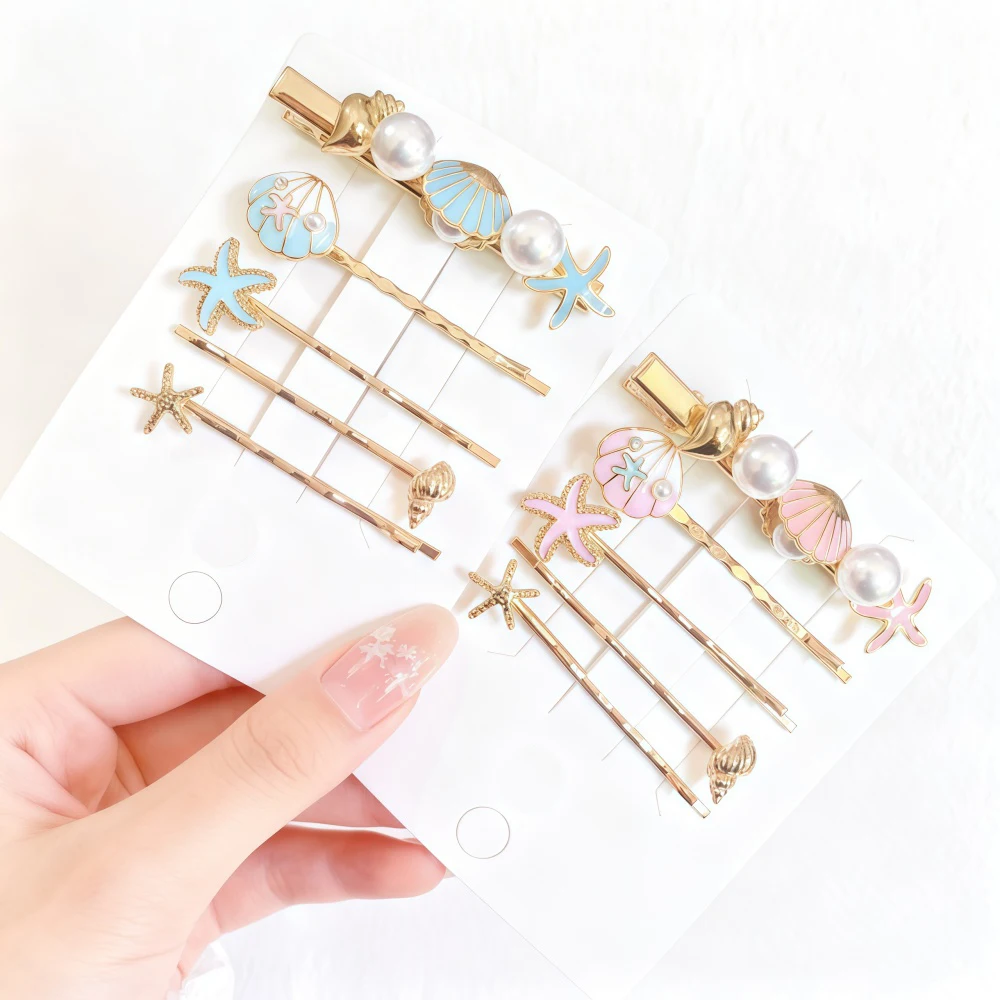 4/5Ps Muschel-Seestern-Haarnadel-Set für Mädchen, Haarspangen, Perlen-Haarspangen, nautische Haarspangen, elegante Haar-Accessoires