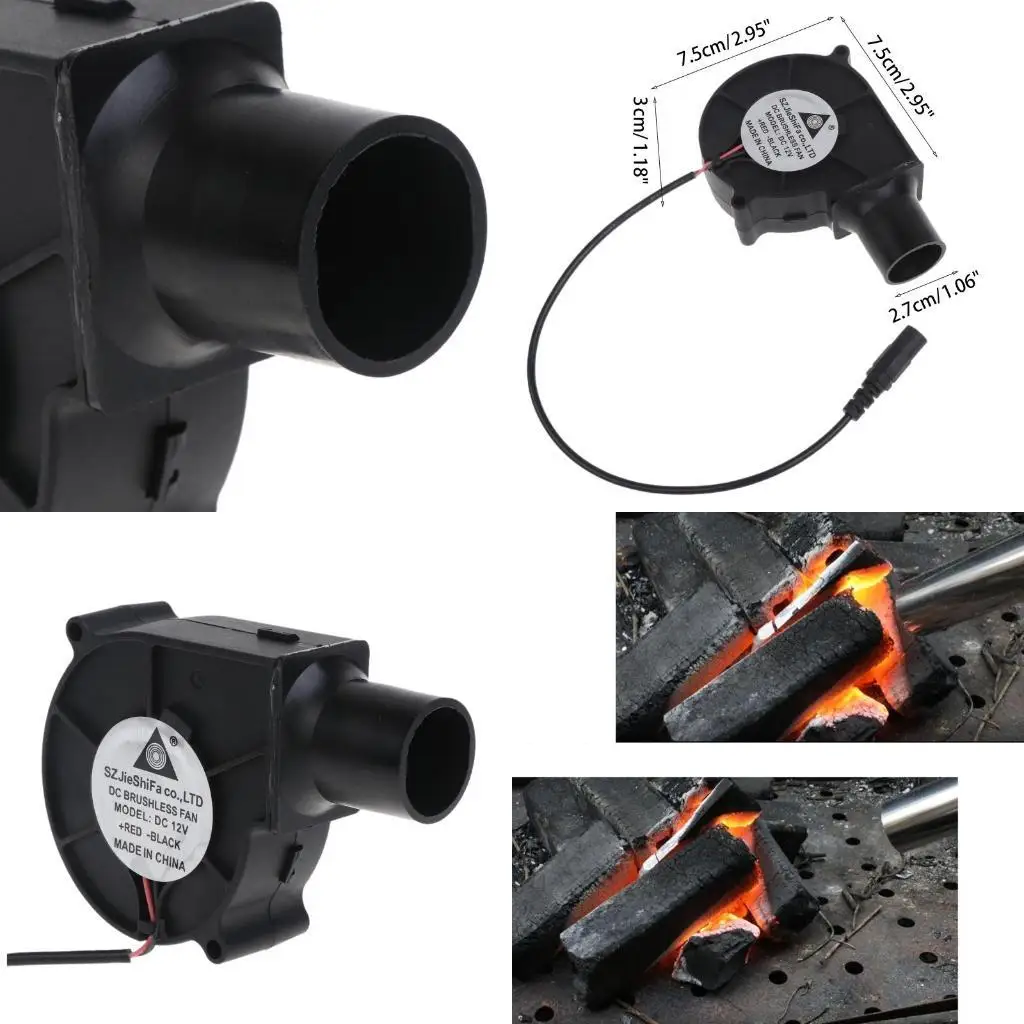 

652F Outdoor BBQ Fan PWM Blower 7530 75x75x30mm 12V 1.5A 2500R Air Flow with 27mm Air Tube for Green Egg Grills Stove Cooking