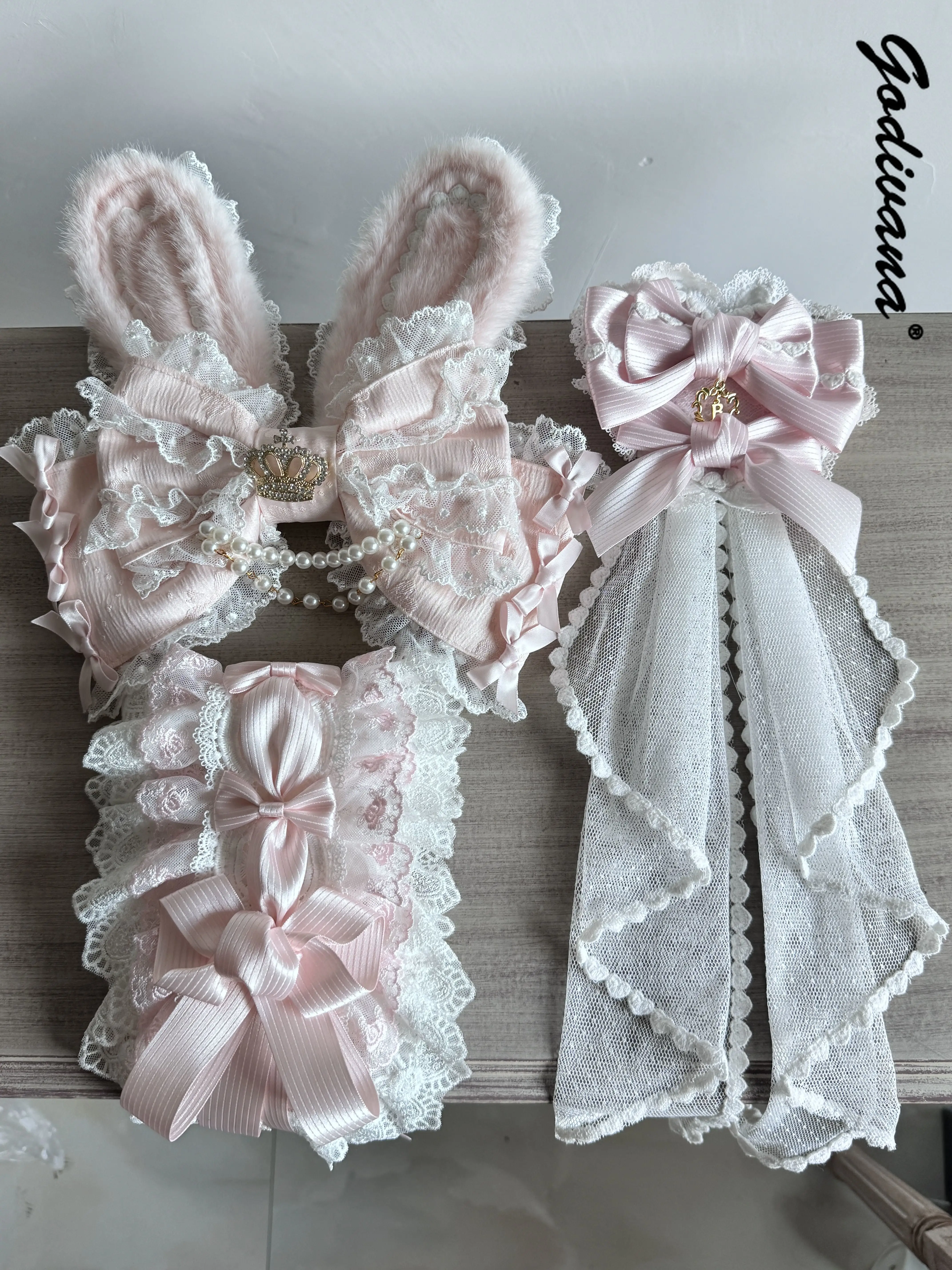 Originele handgemaakte afneembare konijnenoor luxe hoofdband haaraccessoire Lolita meisjes dames cosplay hoofddeksels haarband