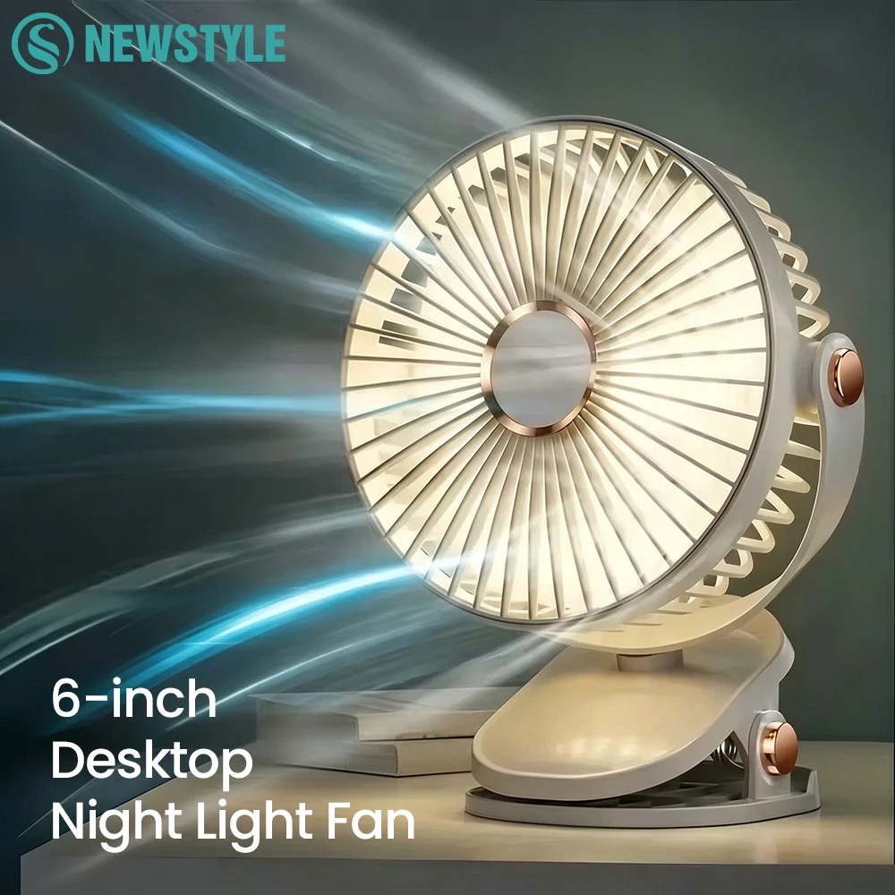 

Portable Mini Desktop Clip Fan with LED Night Light and 360°Rotation USB Rechargeable Quite Home Table Fan for Office Bedroom