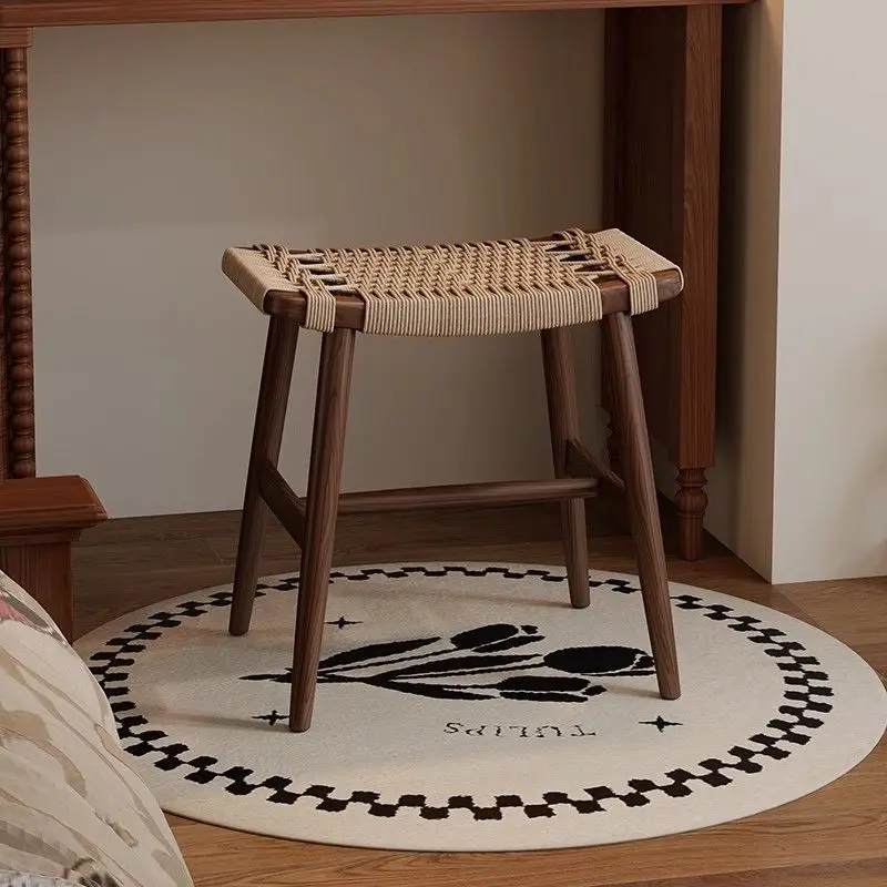 

Nordic Rope Square Stool Dressing Stool Solid Wood Household Living Room Full Solid Wood Small Bench Wear Shoe Stool Simple
