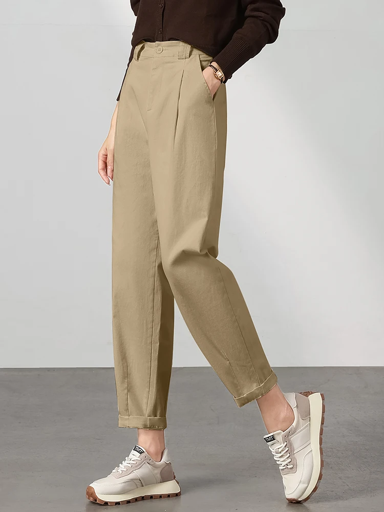 

Женские повседневные брюки цвета хаки, весна-осень 2026, новые, свободные, стройнящие, высококачественные, модные, для работы, из чистого хлопка