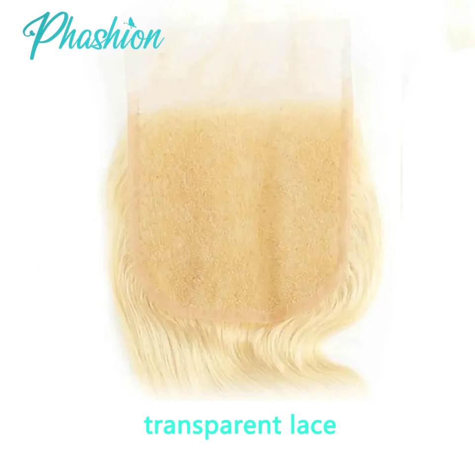 Phashion Blonde 4x4 5x5 dentelle fermeture 613 vague de corps 13x4 dentelle frontale cheveux humains Hd Transparent pré plumé brésilien Remy cheveux