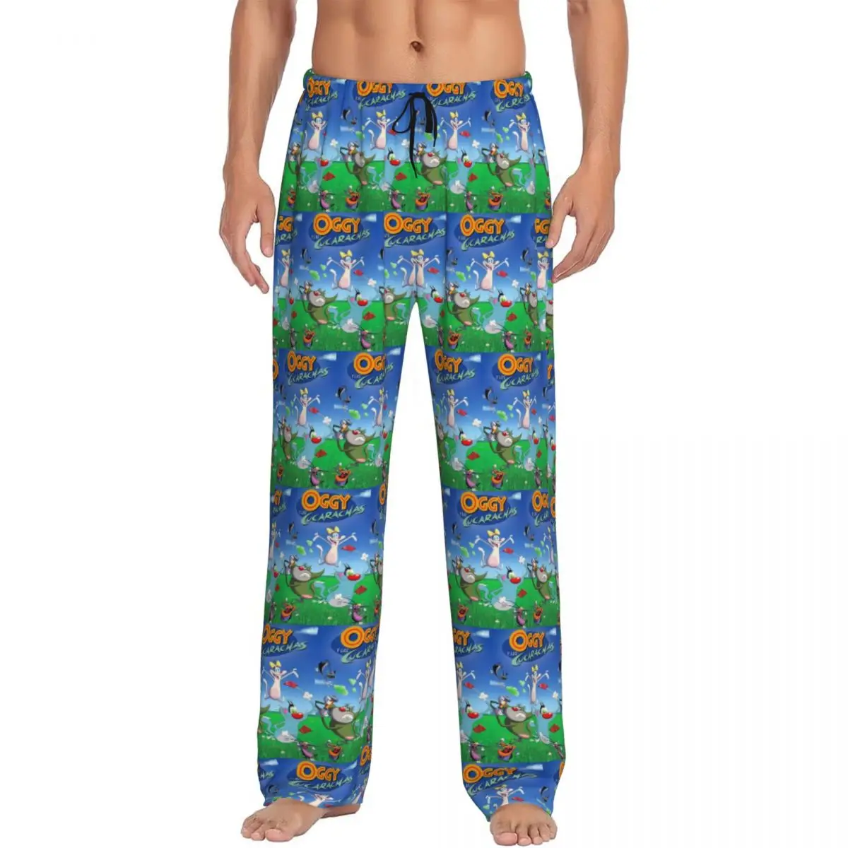 

Custom Animation Anime Film Oggy And The Cockroaches Pajama Pants Men Sleepwear Sleep Lounge Bottoms with Pockets