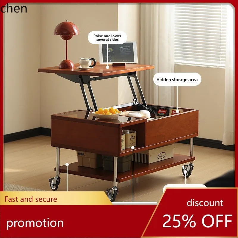 

HXL Vintage Style Solid Wood Lift Top Coffee Table Movable Side Table Small Apartment Storage Tea Mobile Folding
