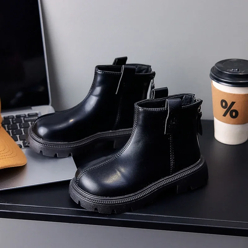 

Осень-зима 2022, новые детские ботильоны, однотонные универсальные детские кожаные ботинки с круглым носком, модные короткие ботинки для девочек, мягкие