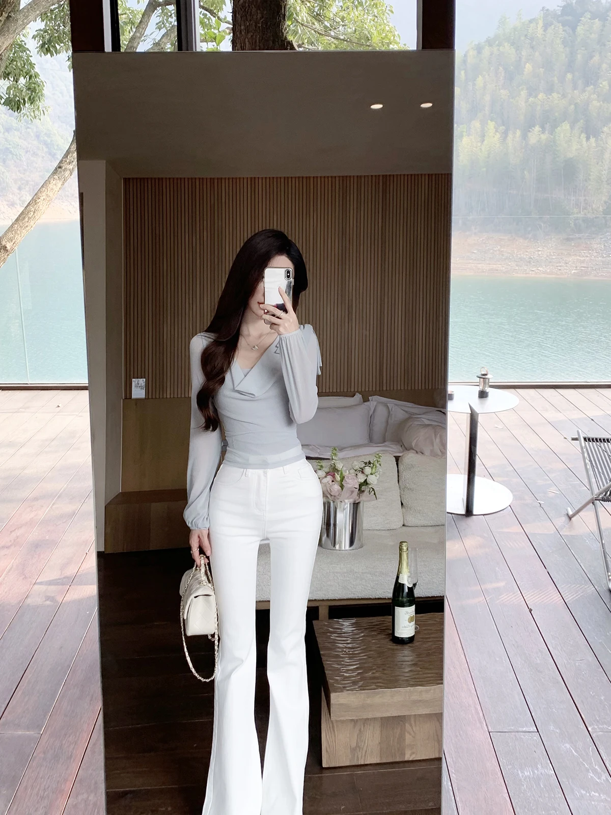 

Женские джинсы JustQin для похудения, весна 2026, модные, с высокой талией, расклешенные, длиной до щиколотки, зауженные леггинсы