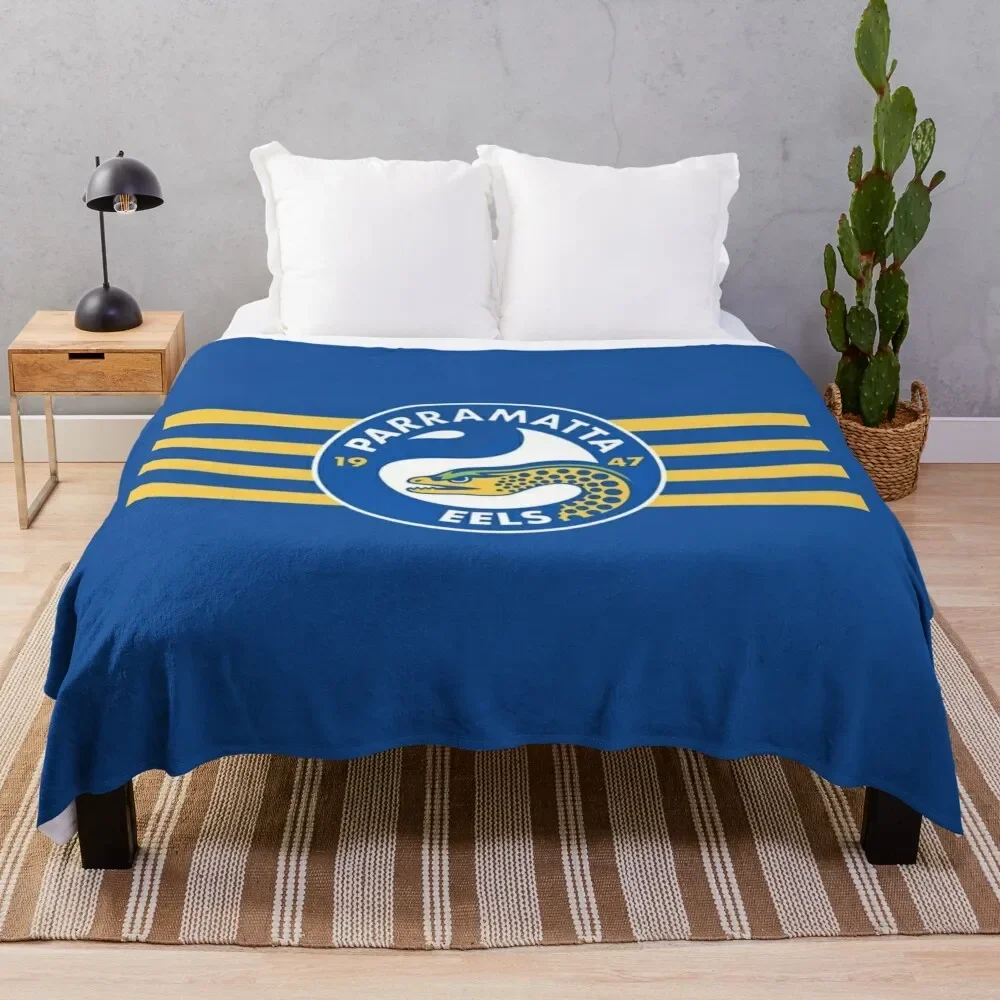 Parramatta Eels Rugby Team Blanket Blue and Yellow Design with Official Logo Soft Fleece Throw for Sports Fans130x180