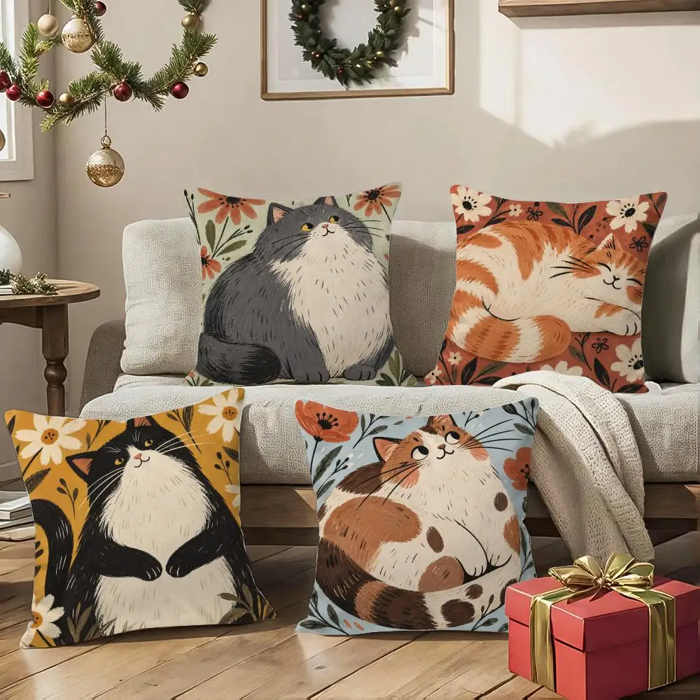 Whimsical Cat Artwork Cushion Cover 1/4Pcs Soft Plush Cushion Case Throw Pillowcase Cozy Home Sofa Bed Living Room Decor