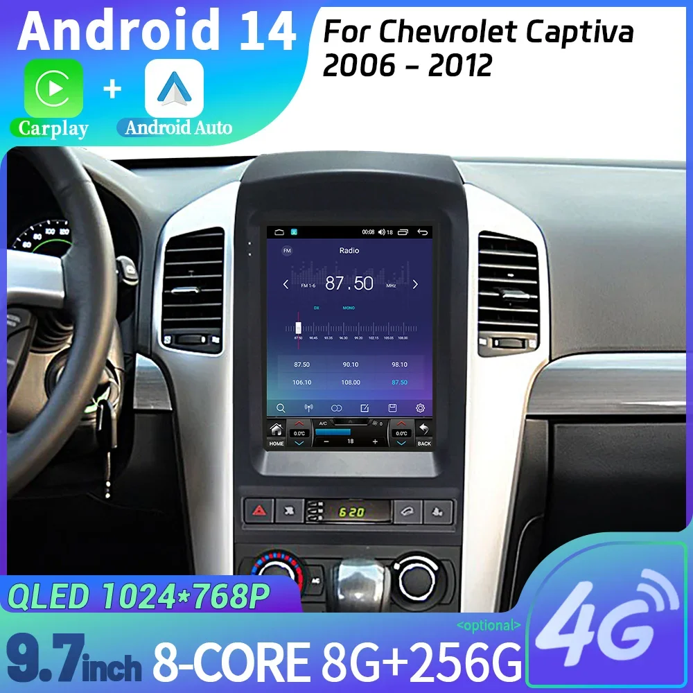 9.7inch For Chevrolet Captiva 2006-2012 Android 14 Car Radio 4G Wireless Bluetooth Carplay  Multimedia Touch Screen Stereo