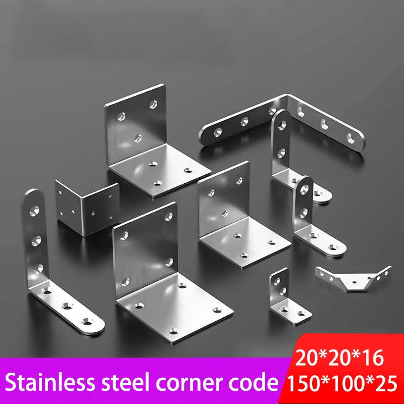 

Stainless Steel 90°Angle Brackets with Screws Cabinet Corner Brace Joint Bracket Fastener Wood Screens Shelf Furniture Hardware