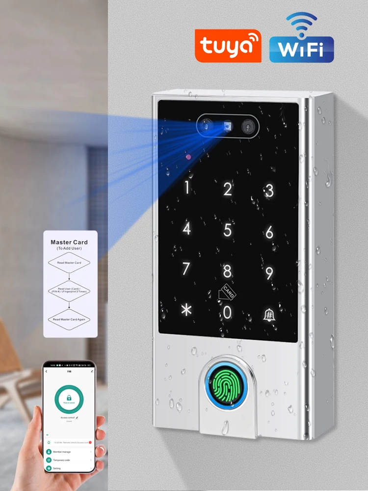 IP66 Tuya Wifi 125KHz 13.56MHZ RFID Access Control Reader Facial Recognition Biometrics Fingerprint Wiegand 24-36 Access Control