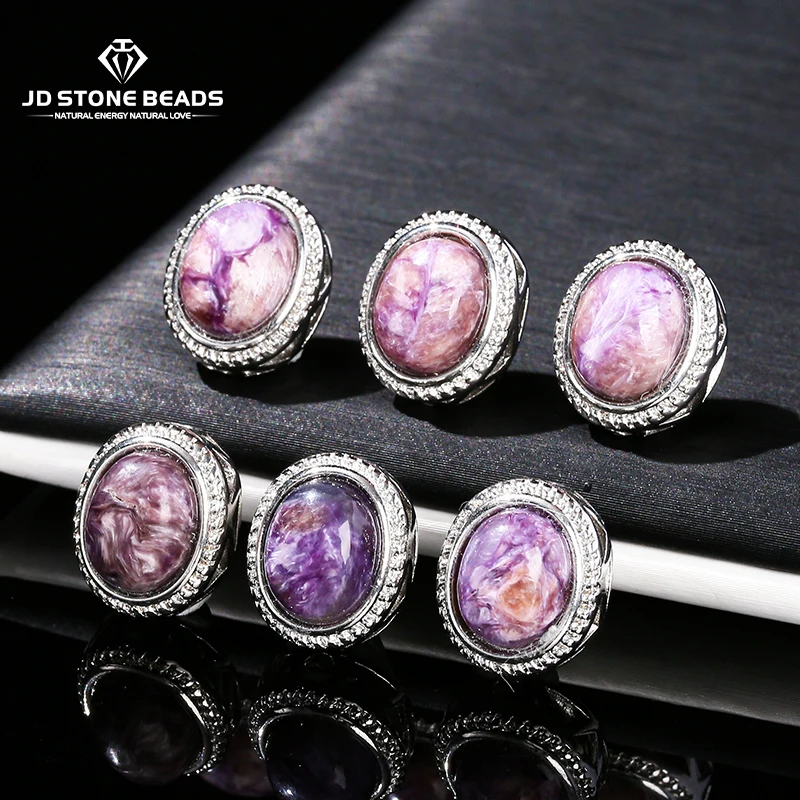 

1 Pc Natural Charoite Stone Oval Cabochon Inlaid Magic Box Bead With Hole Pendant For Jewerly Making Diy Necklace Bracelet