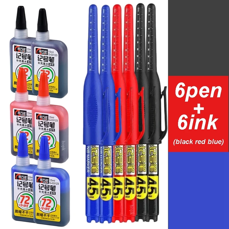 مجموعة 45 مللي متر مقاوم للماء طويل الرأس بنك الاستثمار القومي حفرة عميقة علامات القلم بلاط نجار القلم متعددة الأغراض لأعمال النجارة حبر أسود/أبيض/أحمر