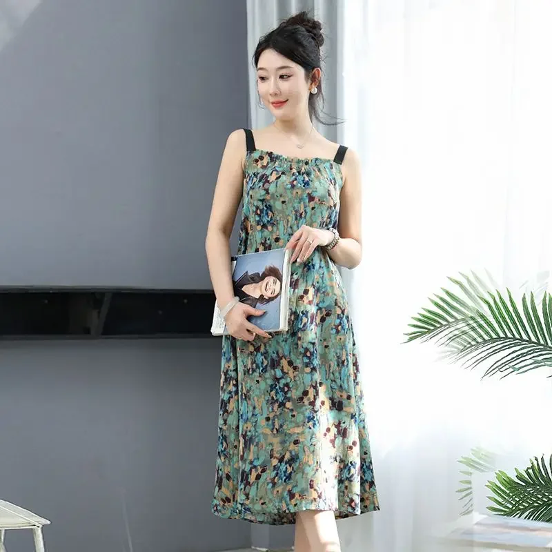 New Style Fallow Nymph Go on Holiday Off-the-shoulder Suspenders Sleeveless Dresses Ms. Advanced Floral Temperament Summertime