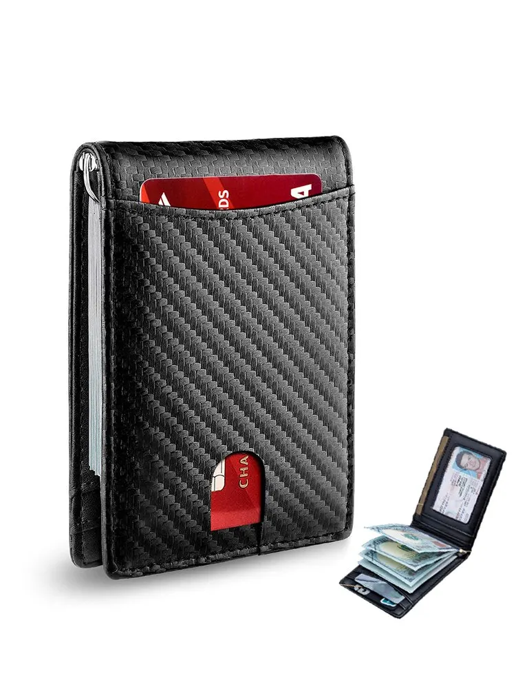 Rfid-Portefeuilles en fibre de carbone pour hommes, porte-cartes pour hommes, sac d'argent, mince, mince, mini portefeuille masculin, petit sac à main court, noir