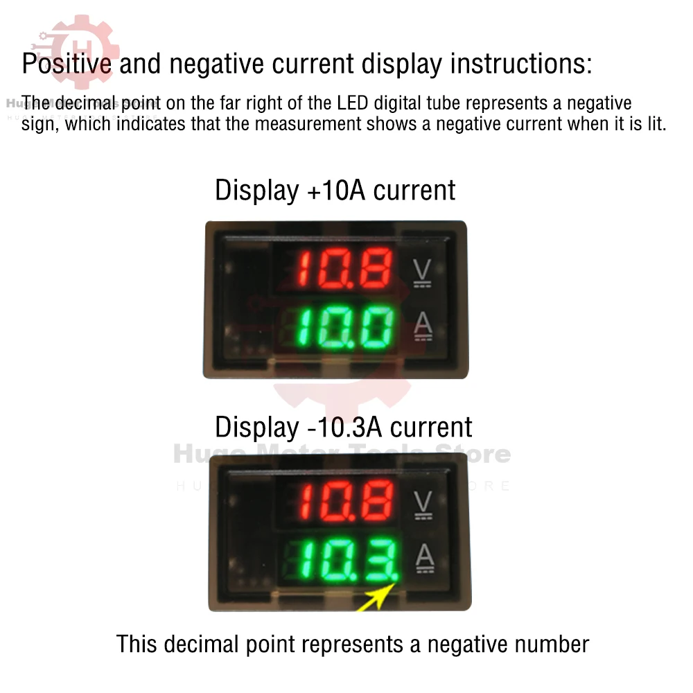 Hall Ammeter Voltmeter 50A 100A 200A Battery Monitor Current Voltage Meter Positive Negative Bidirectional Current Measurement