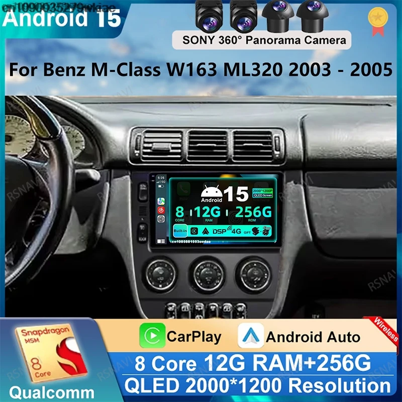 Android 15 Car Radio For Benz M-Class W163 ML320 2003 - 2005 Multimedia Head Unit Wireless Carplay Auto Viedo Player Autoradio
