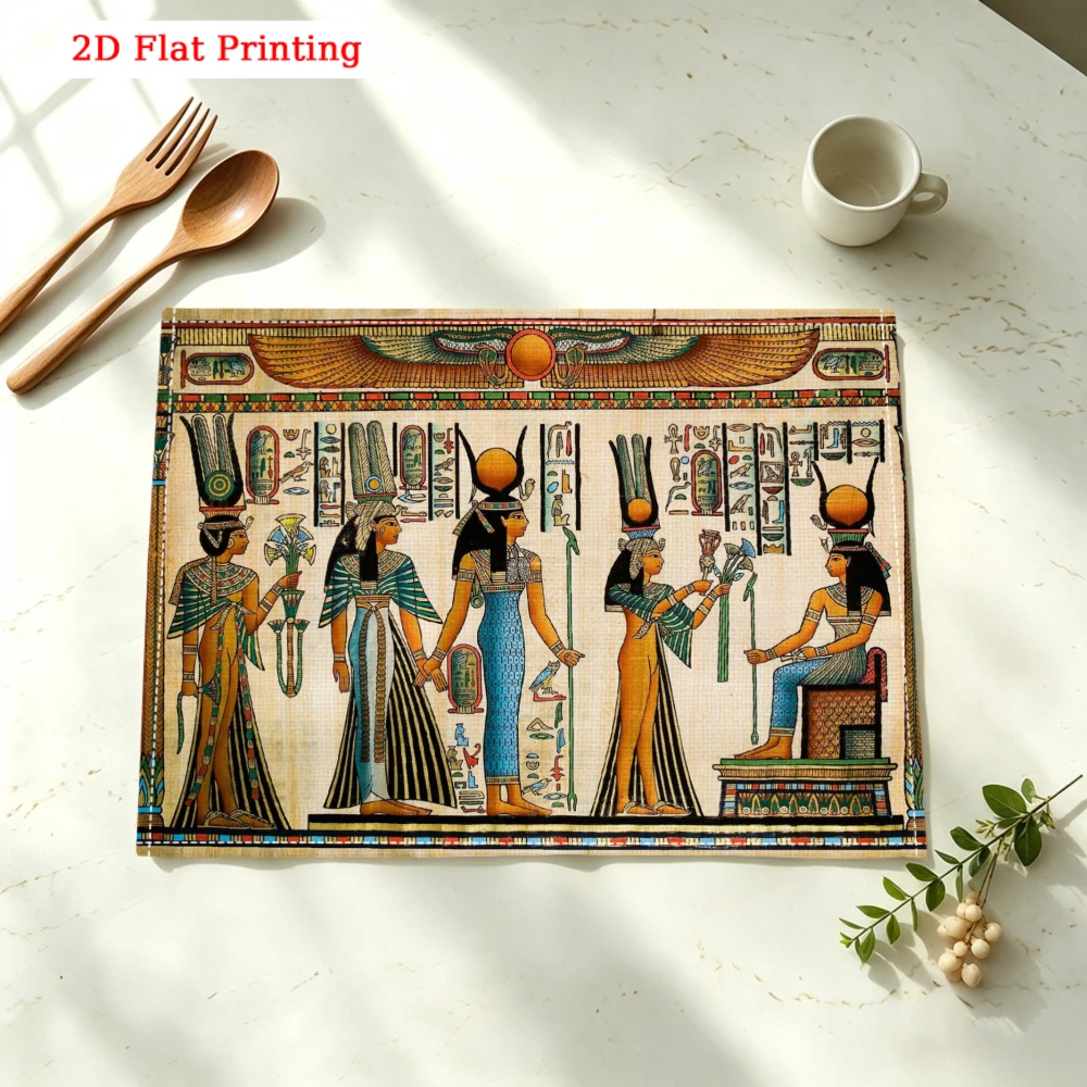 2Pcs Egyptian Style Placemat Multicolor Ancient Gods Hieroglyphs Table Mat Kitchen Dining Decor Heat Resistant Pad 30X40Cm view 3