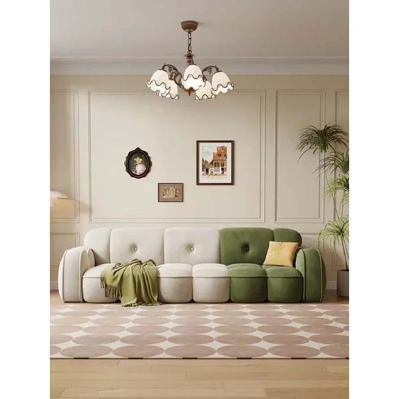 Cream wind technology cloth living room small apartment cloud flannel straight row sofa