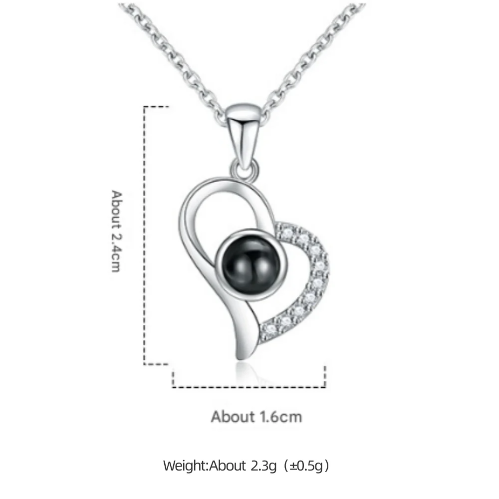 925 فضة موضة 100 لغة أحبك الإسقاط حجر الحب دلاية من حجر الزركون قلادة عيد ميلاد هدية للذكرى السنوية #6