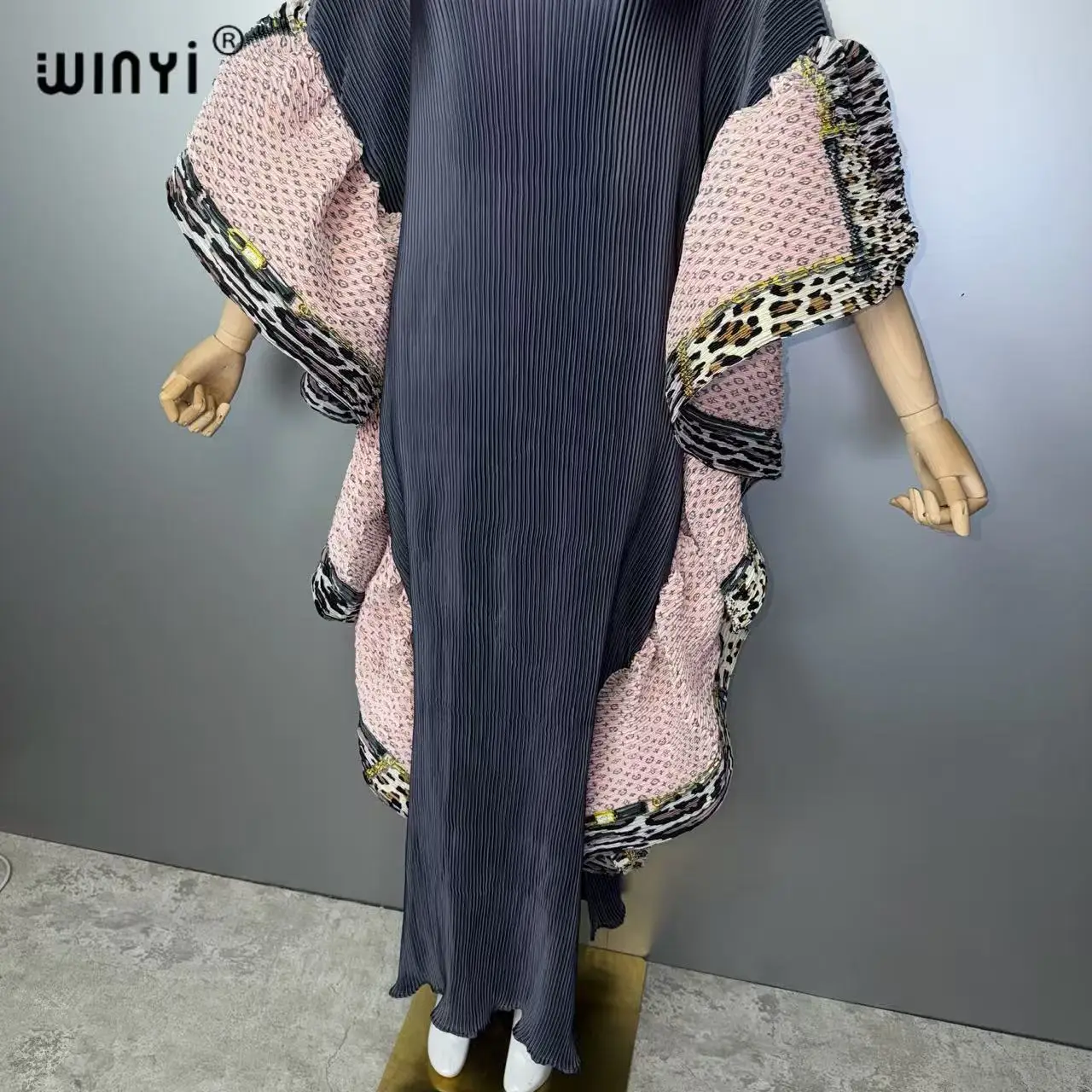 WINYI Women's Pleated Slim Fit Dress with Puff Sleeves Beach Cover up Muslim Kaftan Abaya Dubai Style Luxury Long Evening Gown