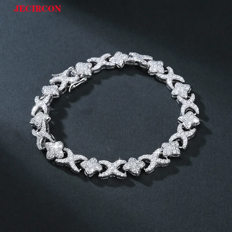 

JECIRCON полный муассанитовый браслет из стерлингового серебра S925, уникальная 8-образная кубинская цепочка с сверкающими бриллиантами, универсальные ювелирные изделия
