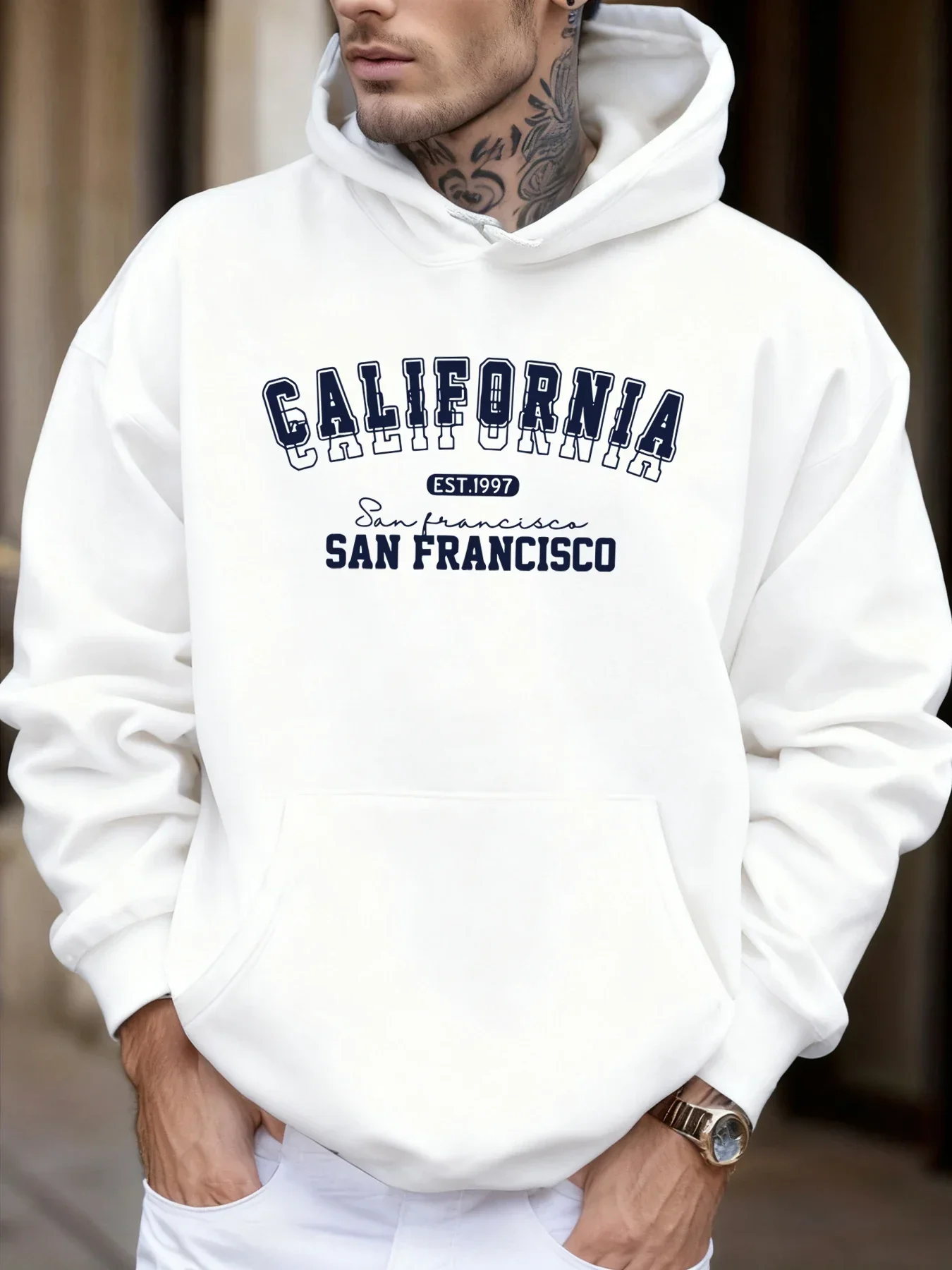 California San Francisco Est 1997, bedruckte, weiche, lockere Kapuzenpullover, Fleece, Herbst-Sportbekleidung, Herren-Sport-Jogging-Sweatshirts, bequeme Oberteile – Detail 3