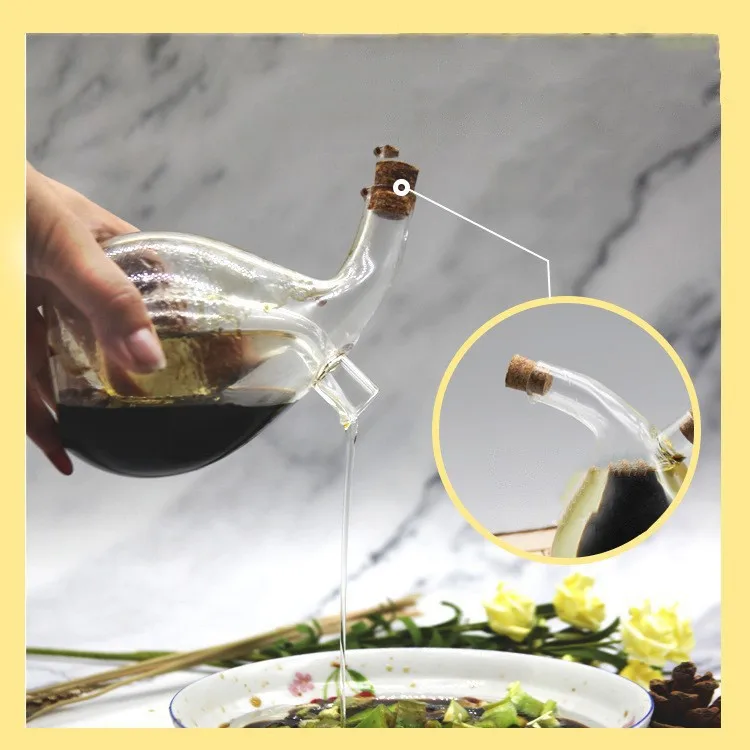 

Creative 2 in 1 Oil Bottle High Borosilicate Glass Kitchen Oil Dispenser Dual Spout Sealed Vinegar Soy Sauce Condiment Bottle
