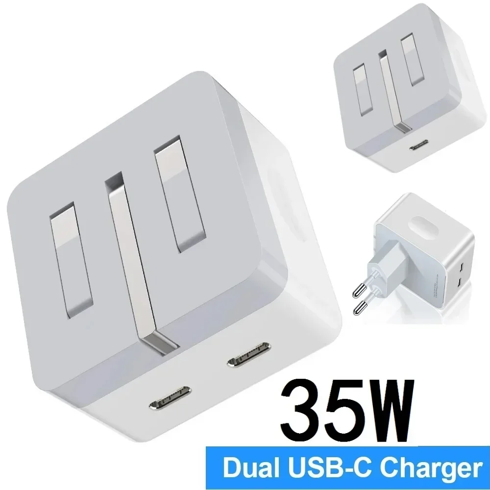 Fast Charging 35W Dual USB C Ports PD Wall Charger Power Adapter Eu UK AC Travel Plug For Iphone 13 14 15 Samsung Htc lg