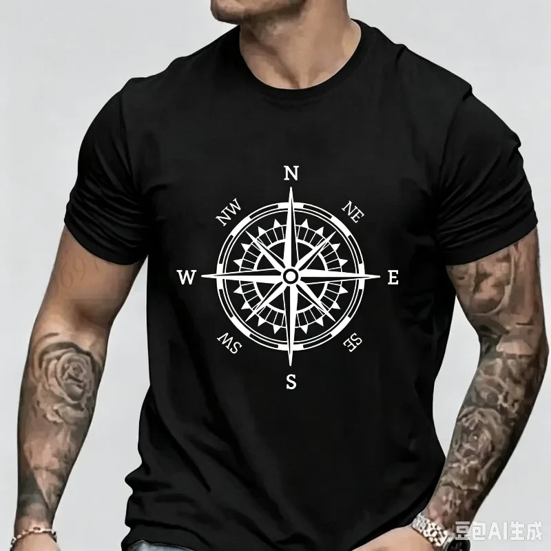 Compass Rose Nautical T-Shirt Vintage Navigation Wind Rose Print Modal Men Casual Short Sleeve Tee Outdoor Sailor Adventure Top