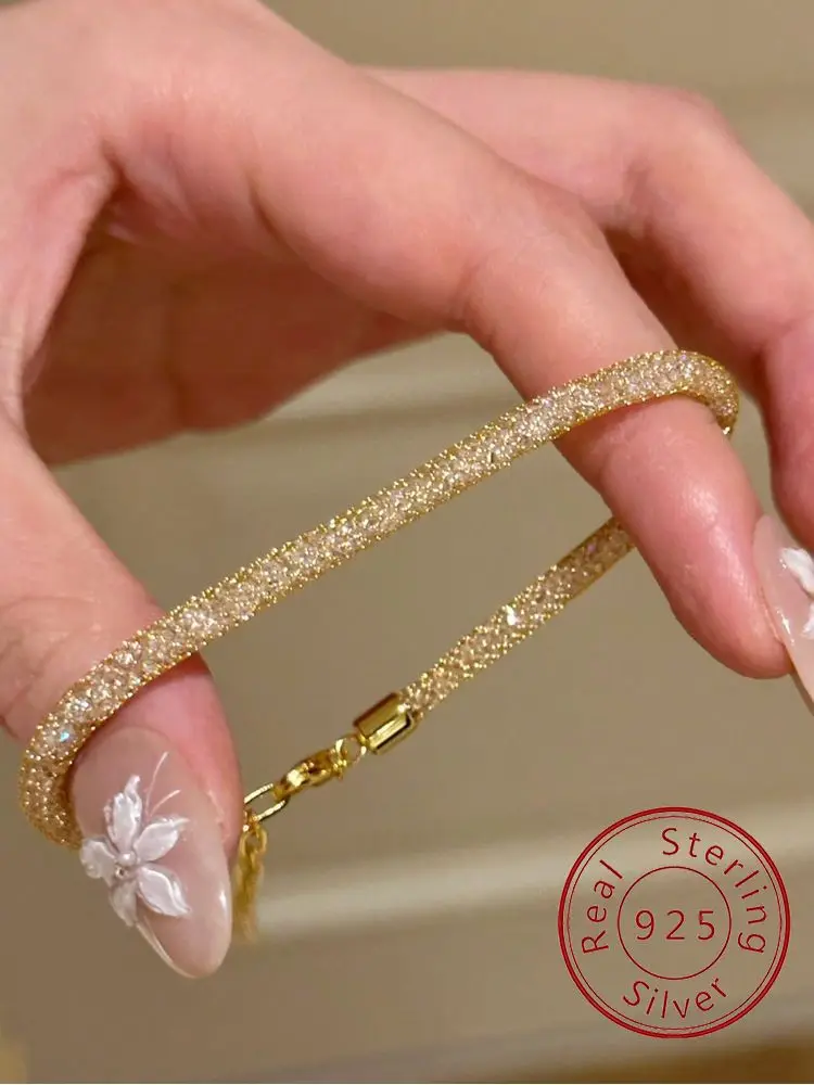925 Sterling Silver Simple Fashion Golden Money Bag Bracelet For Women Anniversary Party Personalized High Quality Fine Jewelry
