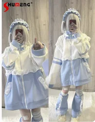 Japanese Style Mine Harajuku 3 Pieces Set Woman Student Loose Coat Hair Band Oversized Mass Production Fleece-lined Leg Warmer