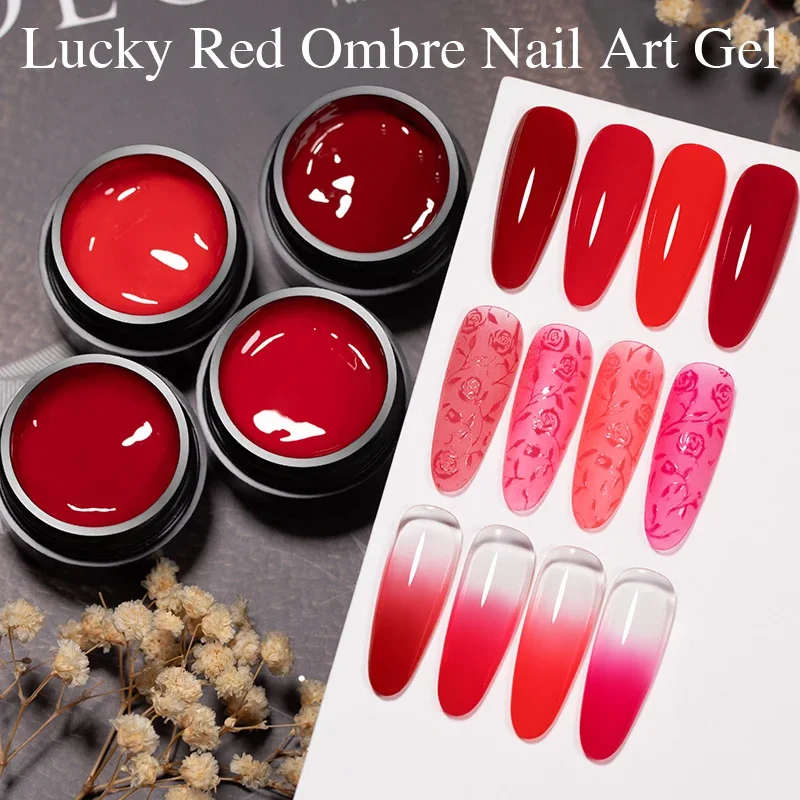 PUENTE 6-In-1 Function Red Colors Series Ombre Nail Art Gel For Gradient Stamping 3D Painting Soak Off UV Nail Art Gel Polish