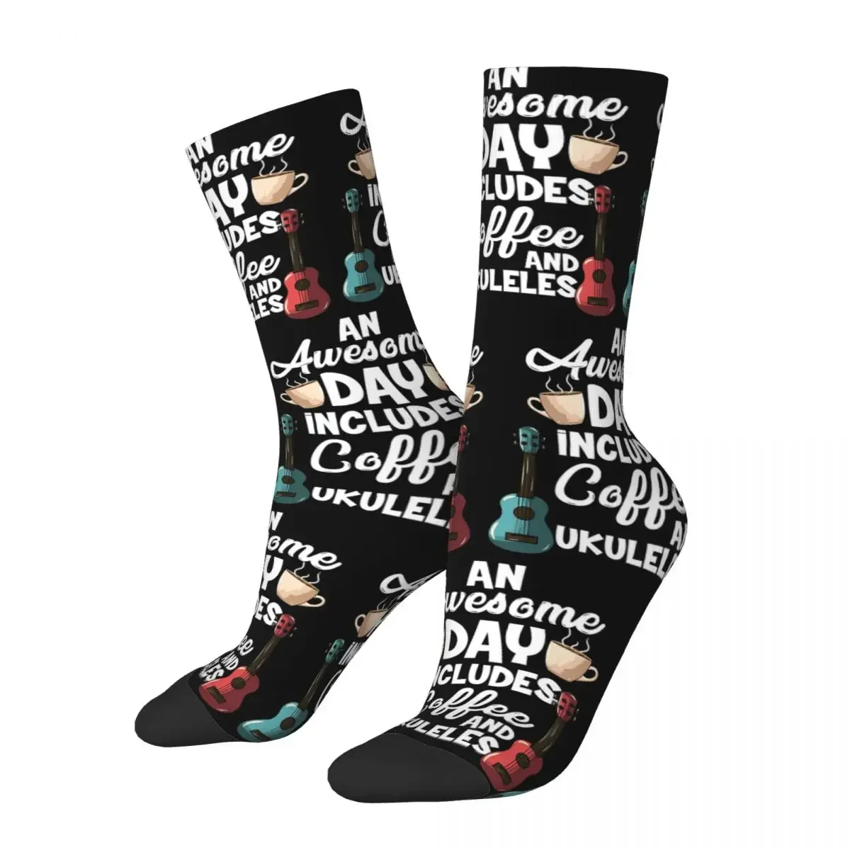 

Ukulele Player & Coffee Drinker Socks Harajuku Sweat Absorbing Stockings All Season Long Socks Accessories for Man Woman's Gifts