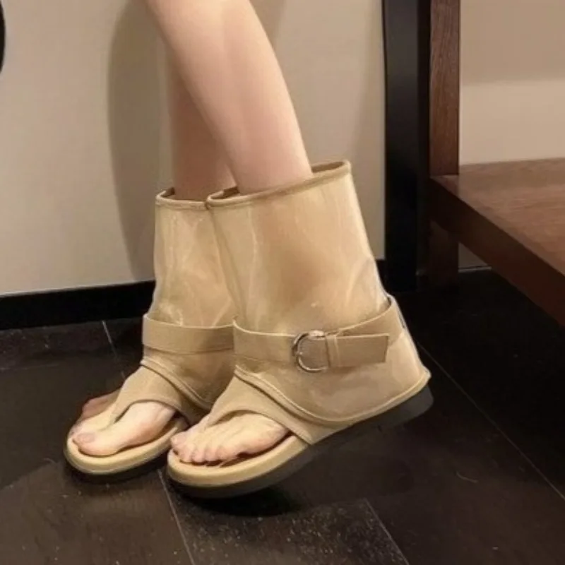 

Summer Women's Boots Fashion Hollow Out Mesh Boots Roman for Women Flat Cool Boots Sandals