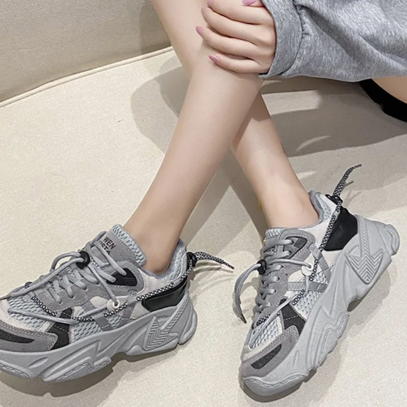 2024 Summer New Sneakers Women Winter Casual Lace-up Mesh Mixed Colors Large Size 43 Women Shoes Fashion Breathable Sneakers