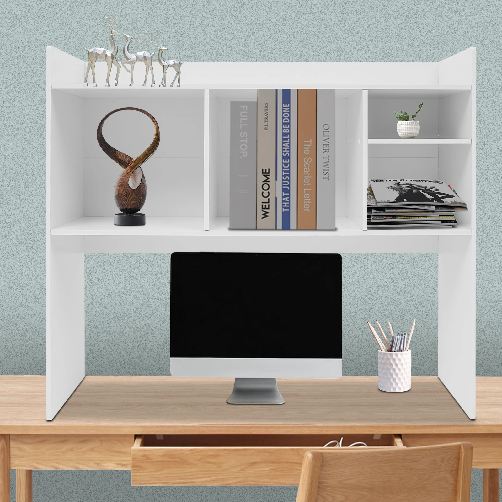 6 Cell Desktop Storage Rack PVC Desk Bookshelf Student Dormitory Shelves Office Workstations Multi Layer Storage Organizer