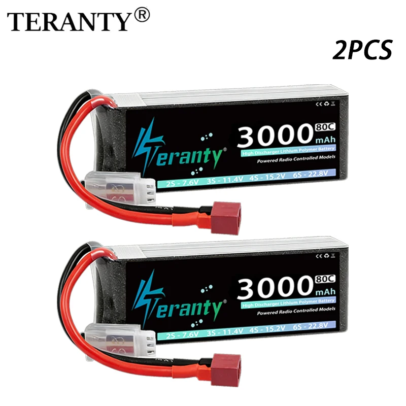 

2 шт. TERANTY 2S Lipo аккумулятор 7,4 В 7,6 В 3000 мАч 60C 80C с разъемом T XT60 для FPV дрона RC грузовики лодка вертолет самолет