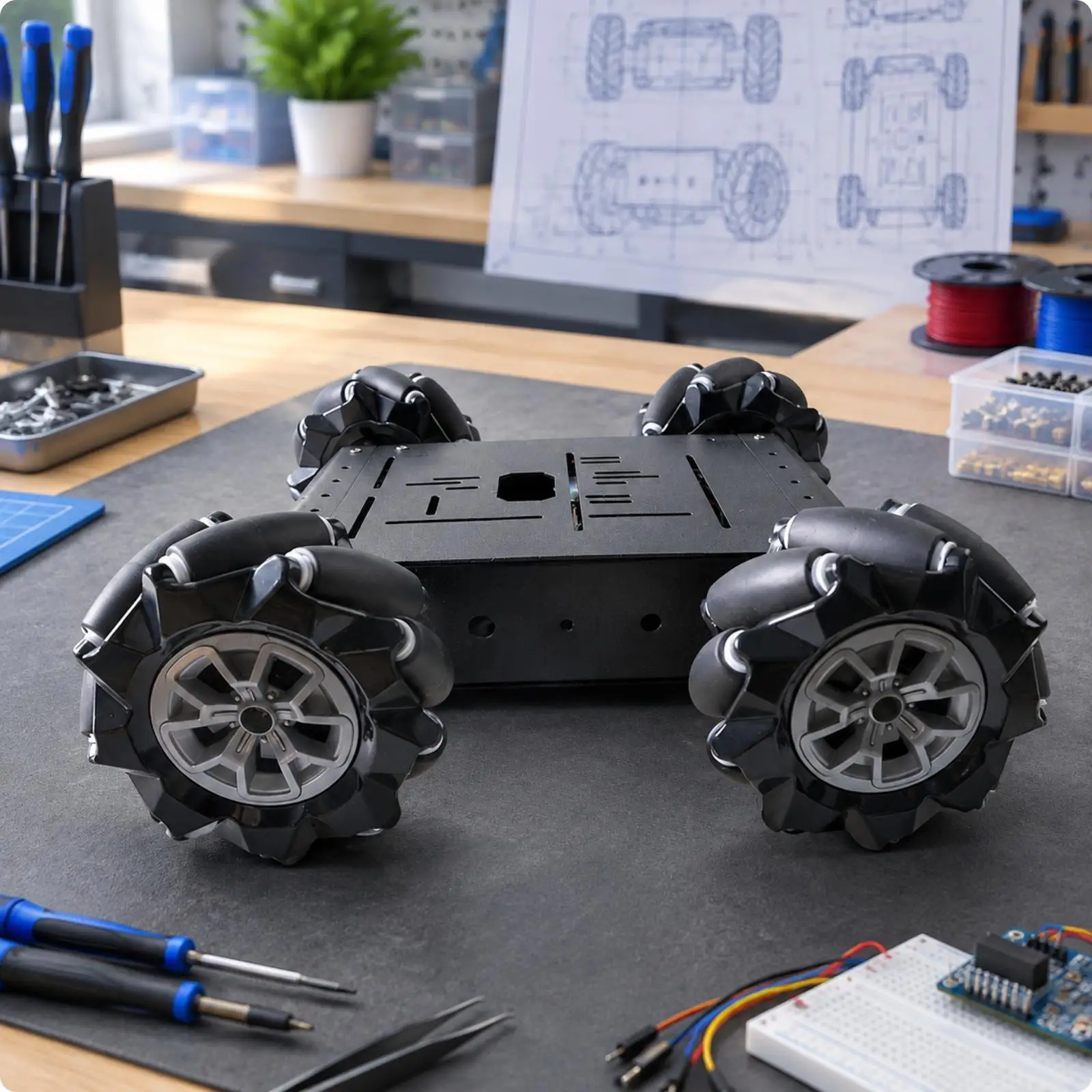 Multidirectional RC Car Chassis Frame with 4WD Geared Motors for Remote Control Robot Kits