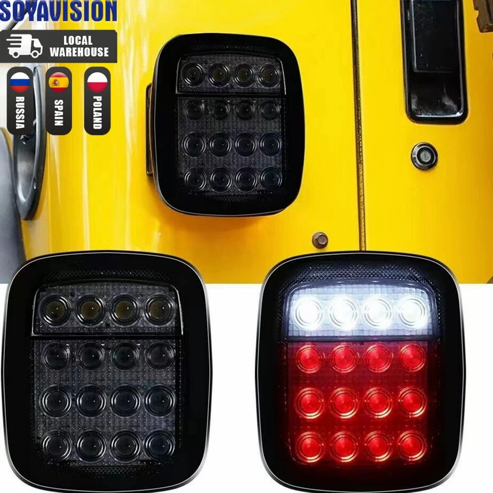 2 Pcs 16 LEDs Universal TailLight Brake Reverse Light for Jeep Wrangler YJ TJ CJ JK Truck Trailer Caravans Rear Lamp