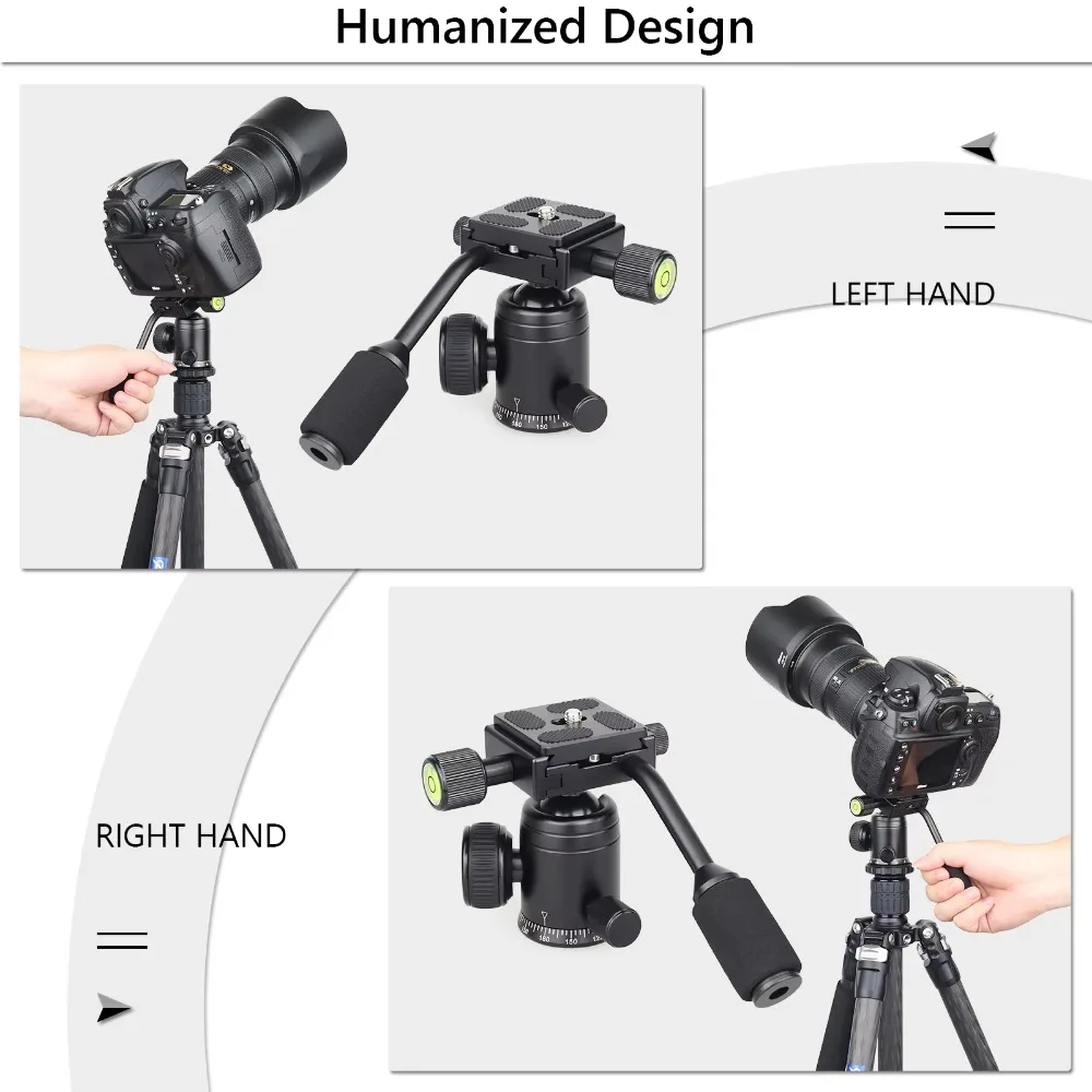 EVUMO Tripod Ball Head Handle 360° Rotating Panoramic Ballhead with Q.R Plate for Tripod DSLR Camcorder Telescope Max Load 10kg