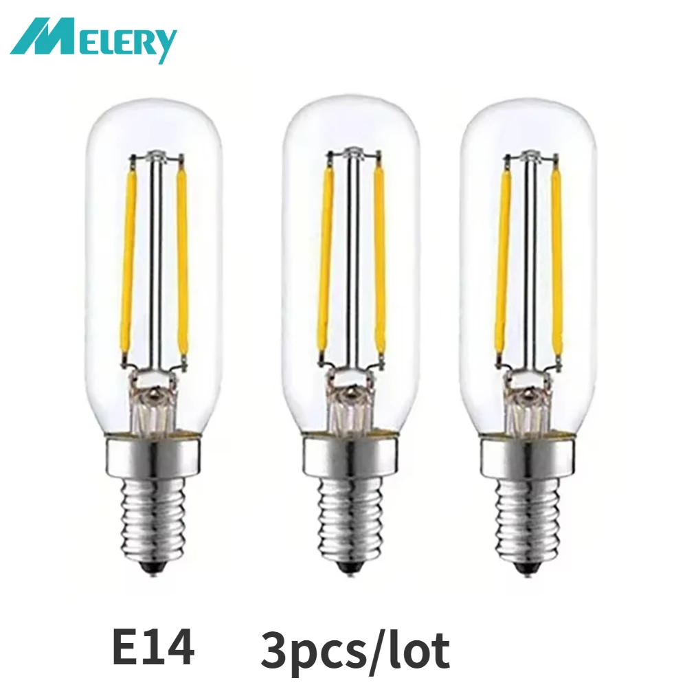 Melery E14 Filament LED Light Bulb Candelabra 2W T25 Edison Screw Warm/Cold White Lamp 25/60W Equivalent 110V Home Office 3Pack