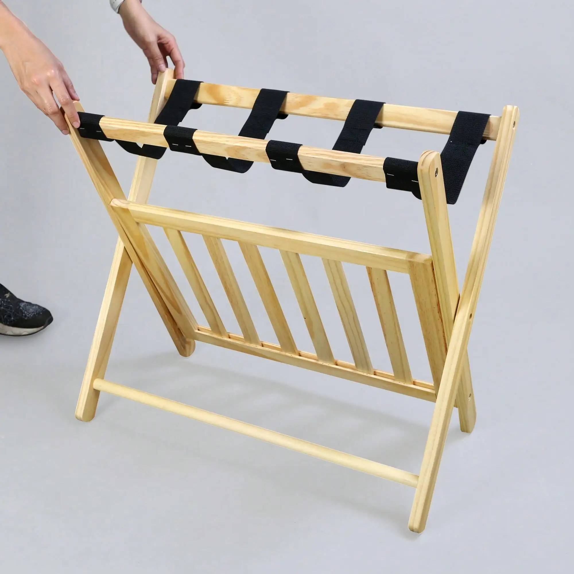 Складной багажник из цельного дерева с прочными ремнями и полками