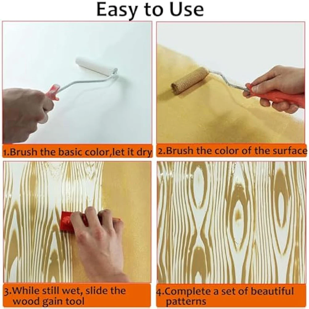 Must Have Wood Graining Tool Set, 6Pcs 7Inch Wood Grain Roller Rubber Graining Tool Paint Wood DIY Painting Tool Easy Install