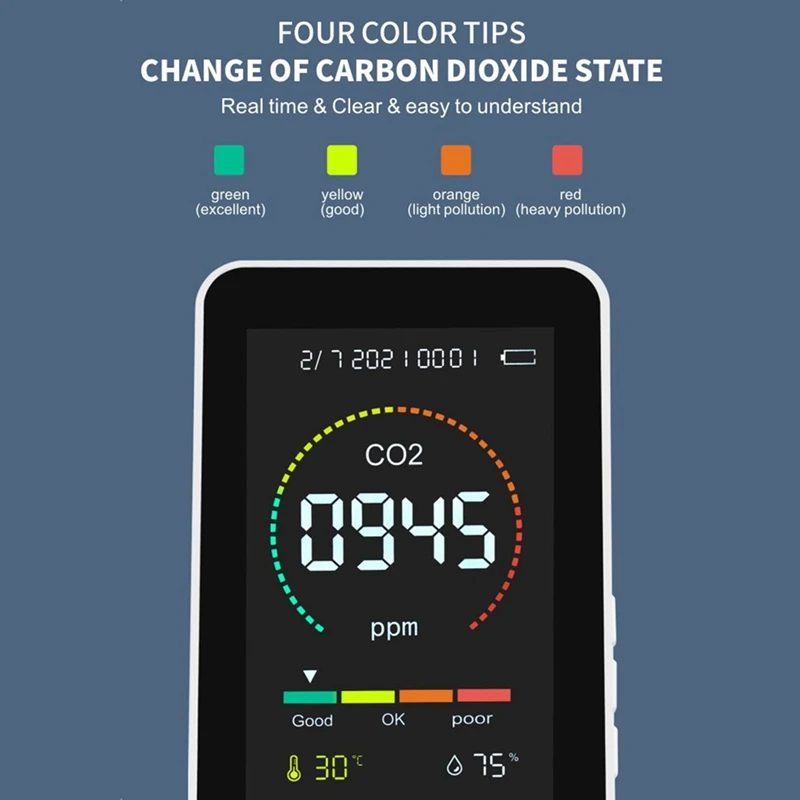 Cyfrowy Tester czujnik temperatury i wilgotności inteligentnego detektor jakości powietrza 3 In1 CO2 Monitor jakości powietrza