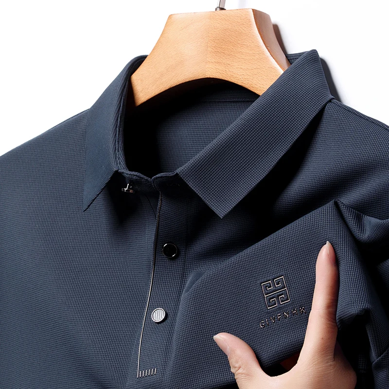 

High End Brand Men's Polo Shirt Lapel Long Sleeve T-Shirt Autumn New Solid Color Print Simple Versatile Casual Business Menswear