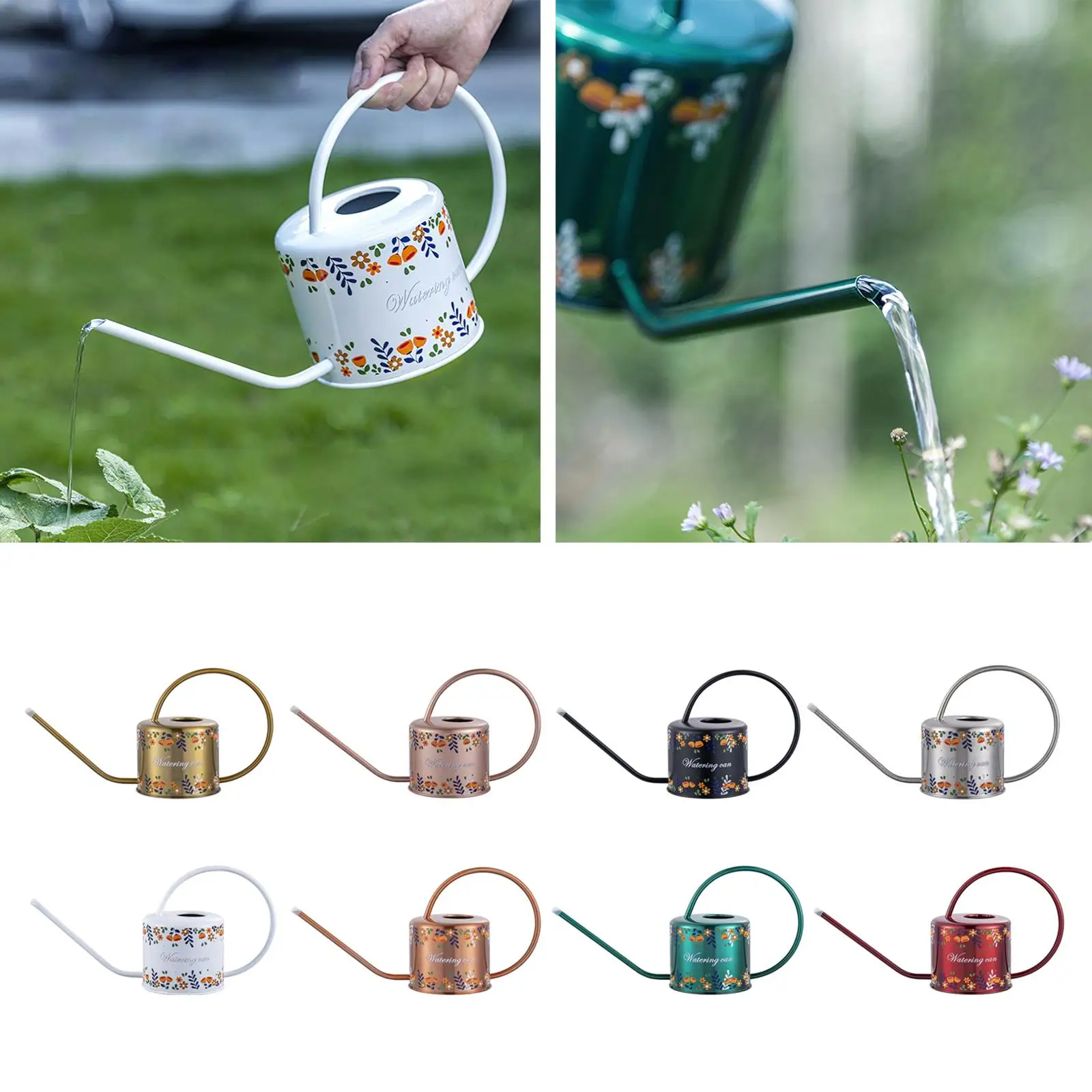 

Stainess Steel 1.3L Watering Can Printing Garden Watering Can Slender Nozzle Flower Herbs