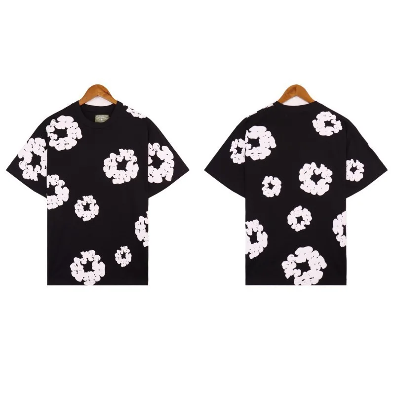

DENIM TEARS Cross border Hot selling Foam Cotton Flower Short sleeved T-shirt American Trendy Brand Men and Women