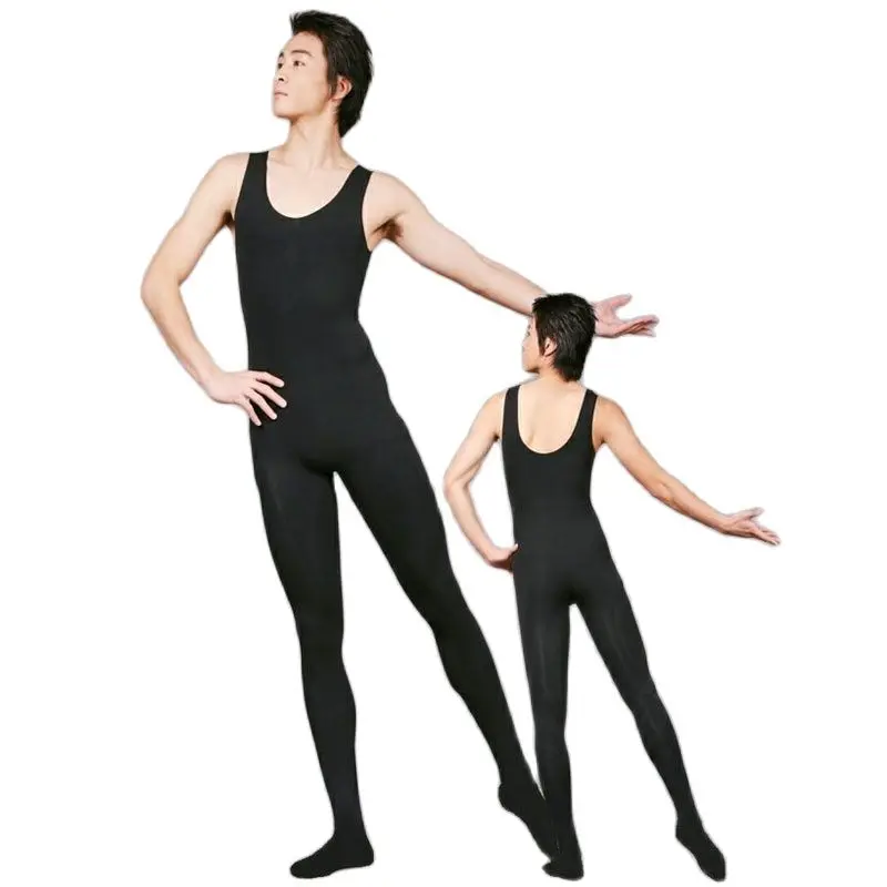 Men Black Ballet Dance Leotard Vest Connect Stocking Leggings,Long Pantyhose Fashion Man Great Elasticity Ballet Coverall